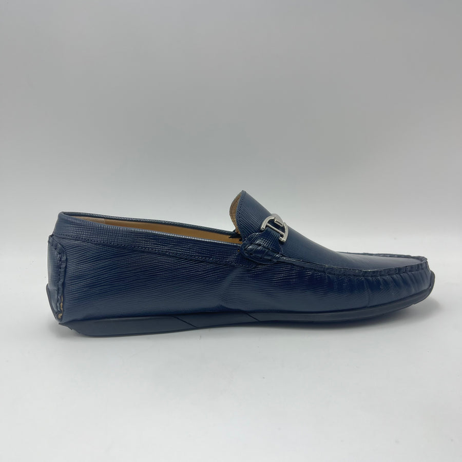 Mocassino Studio Mode - Mocassino con Morsetto Metallico in Pelle Texturizzata Blu Navy