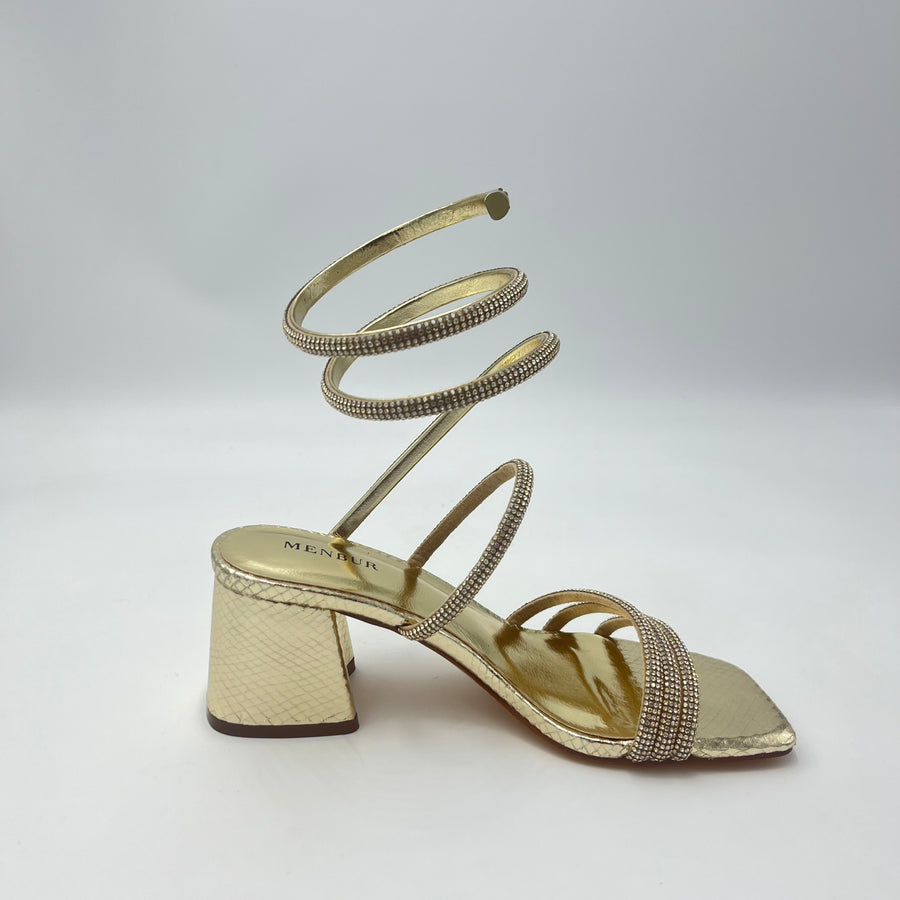Menbur Sandali - Sandalo Schiava Alla Caviglia Spirale Strass Oro