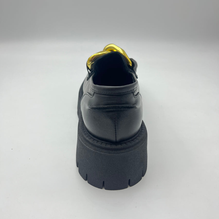 Mocassino Crown - Mocassino Nero con Maxi Catena Dorata