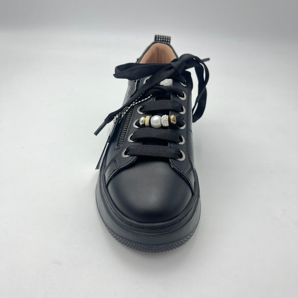Sneaker Meline - Sneaker Platform Nera con Zip Laterale e Micro-Borchie