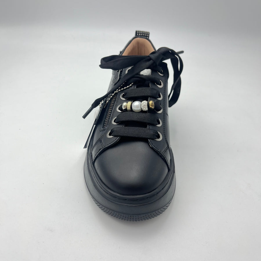 Sneaker Meline - Sneaker Platform Nera con Zip Laterale e Micro-Borchie