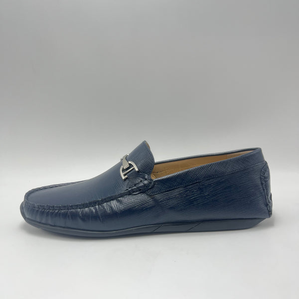 Mocassino Studio Mode - Mocassino con Morsetto Metallico in Pelle Texturizzata Blu Navy