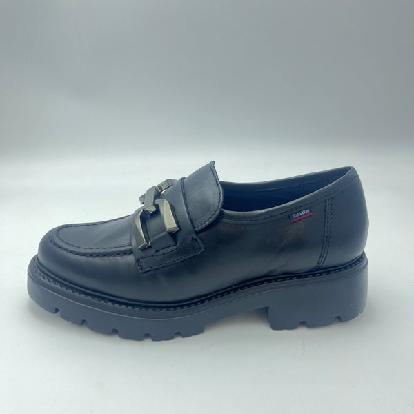 Mocassino Callaghan - Chunky in Pelle Nera con Catena Argento