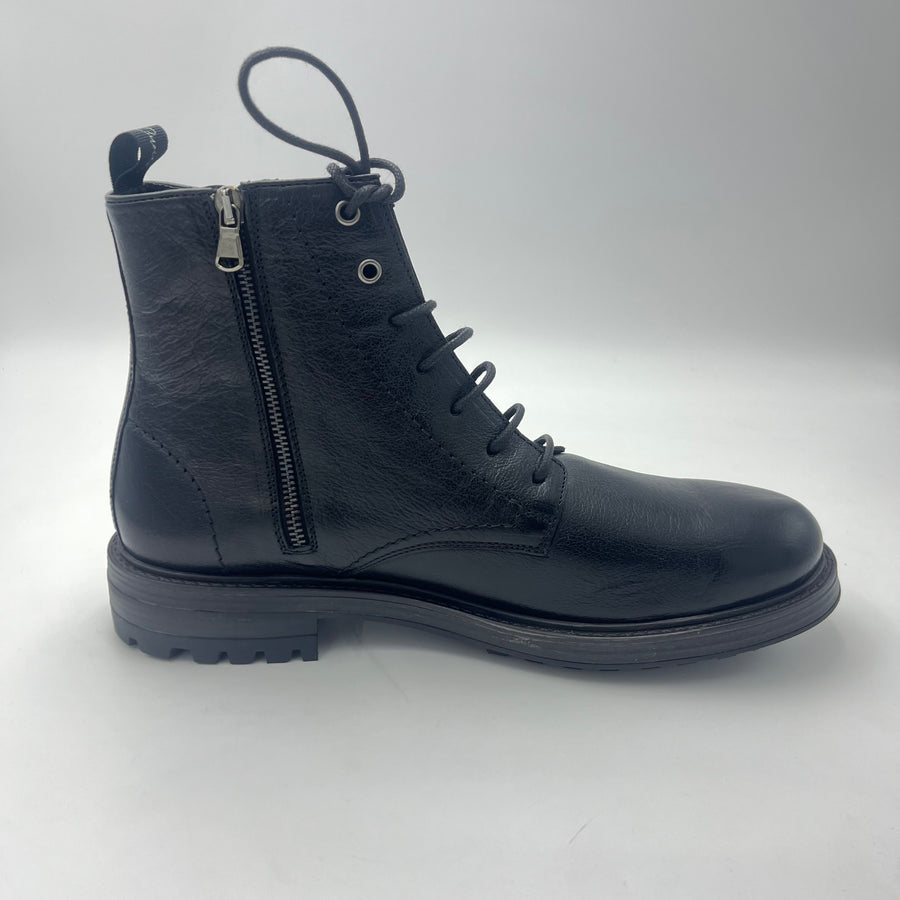 Stivaletto Antica Cuoieria Stringato in Pelle Nera con Zip — vista 3