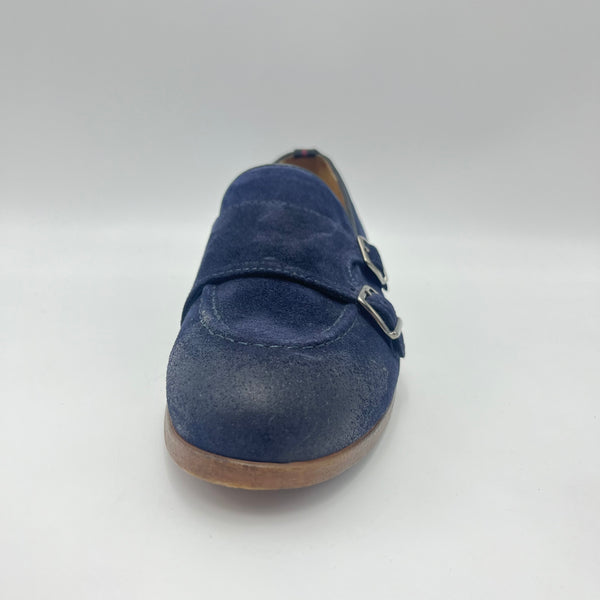 Mocassino Antica Cuoieria - Mocassino Double Monk Strap in Camoscio Blu Notte