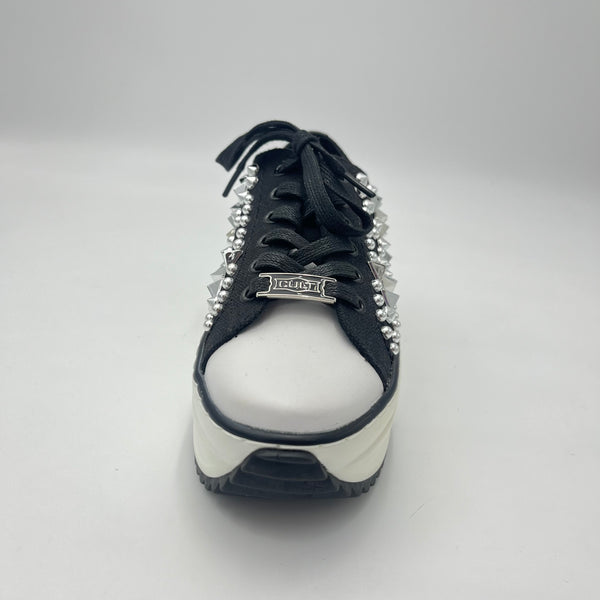 Sneaker Cult - Sneaker Platform in Tela Nera con Borchie e Dettagli Punk-Chic