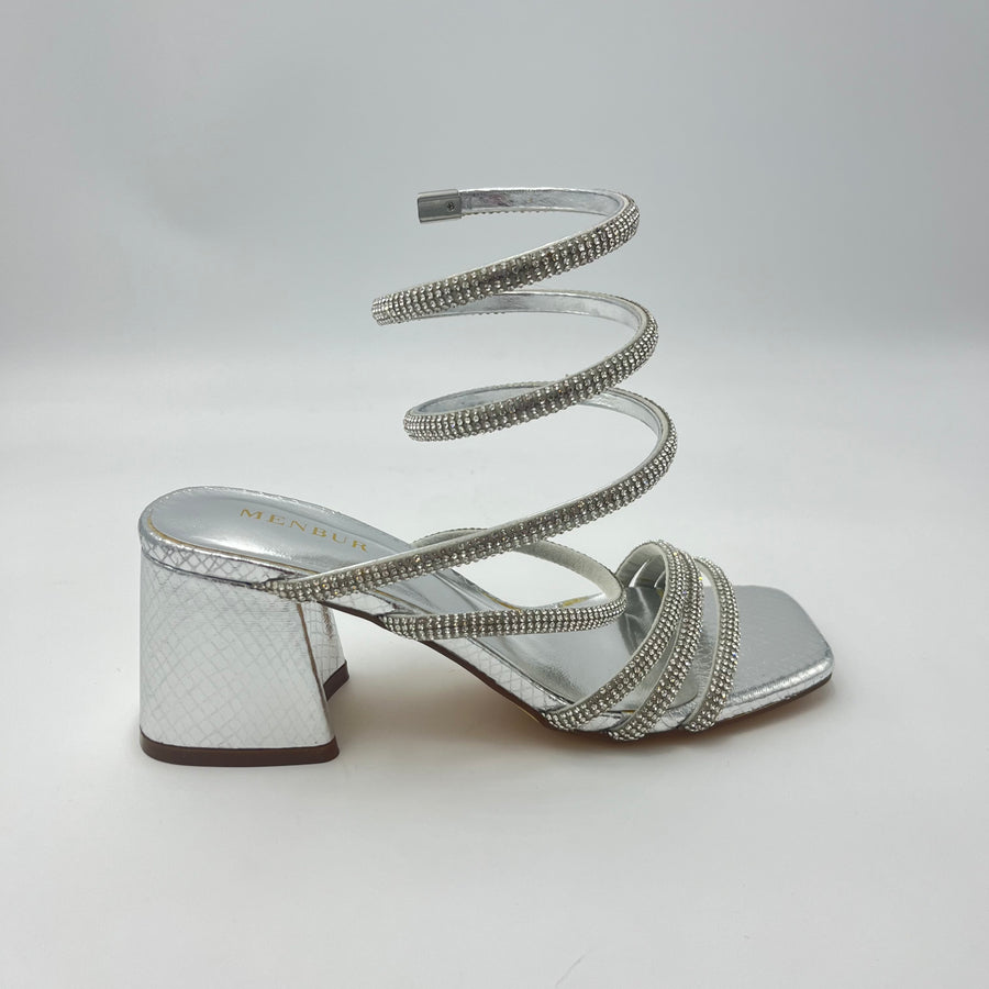 Menbur Sandali - Sandalo Schiava Alla Caviglia Spirale Strass Argento