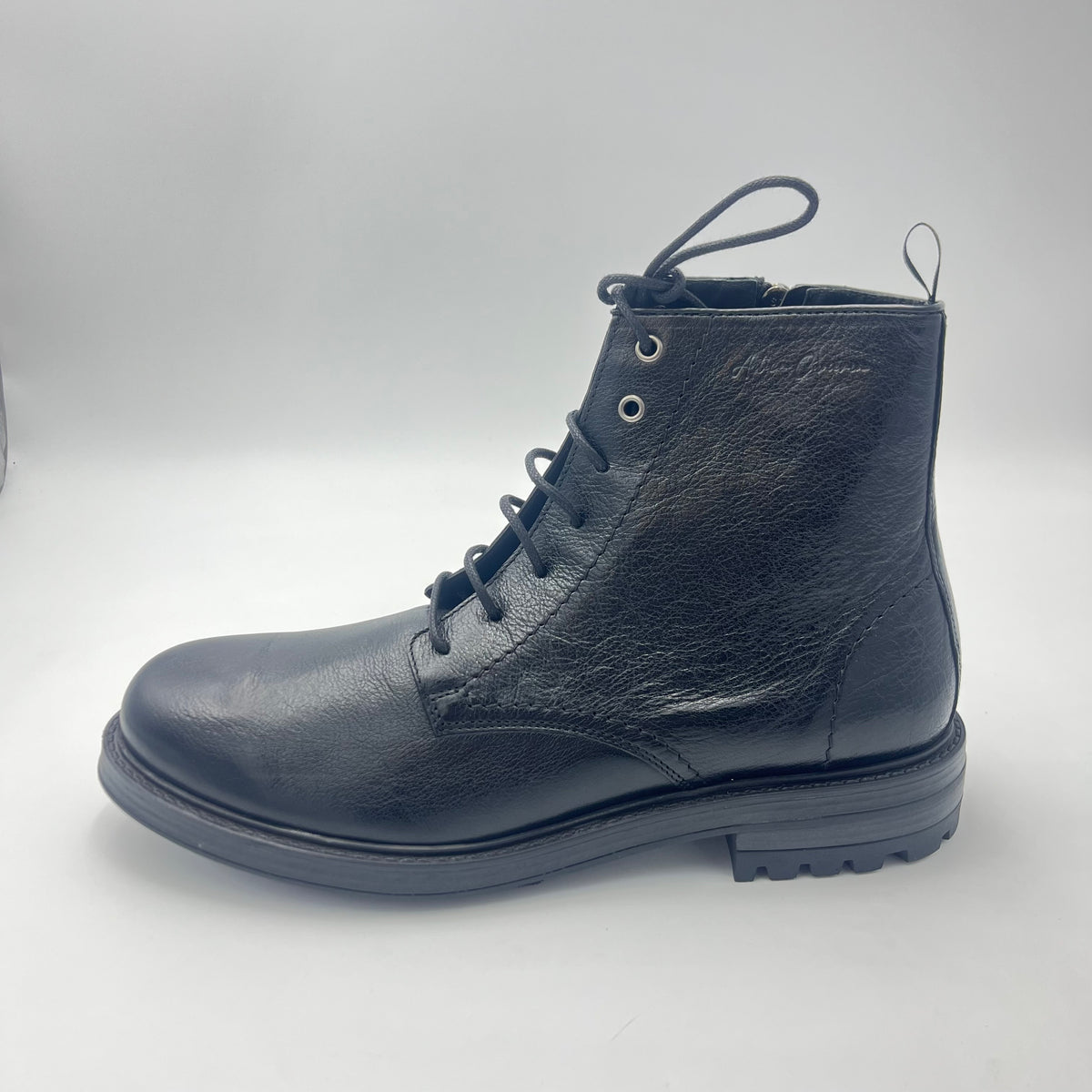 Stivaletto Antica Cuoieria Stringato in Pelle Nera con Zip