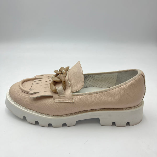 Mocassino Scolaro - Mocassino Rosa Cipria con Frange e Catena