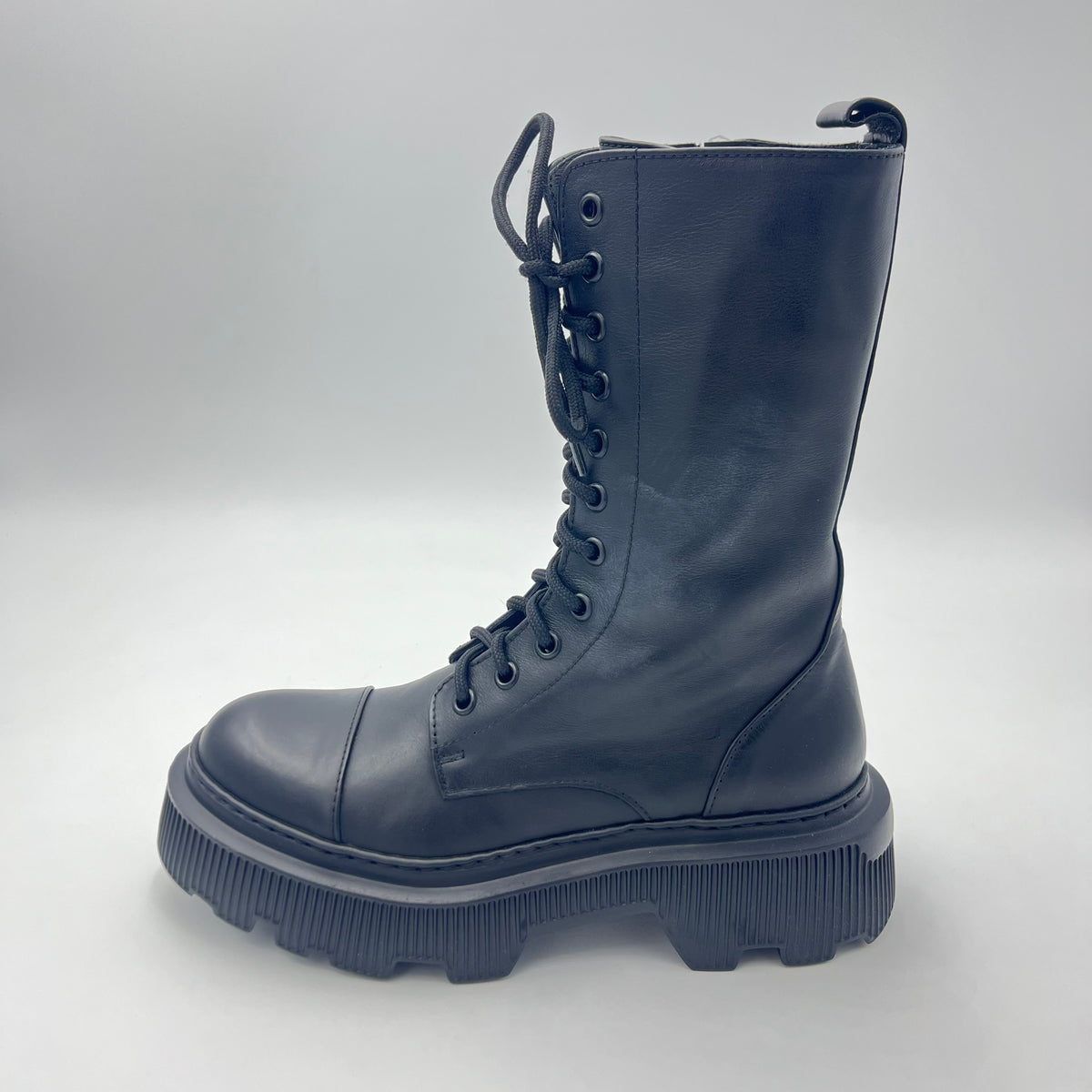 Anfibio Crown Alto - Pelle Nera, Puntale e Platform