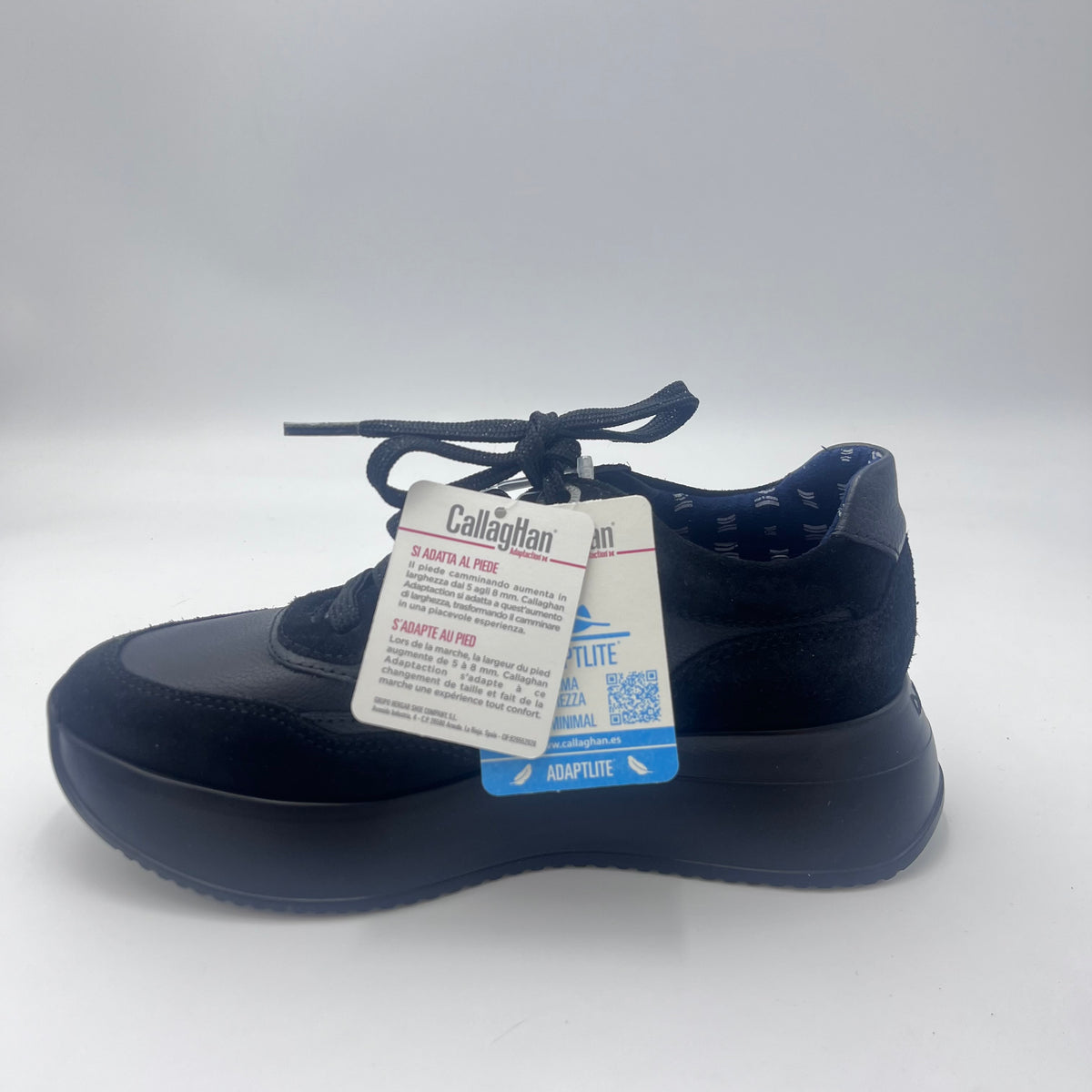 Sneaker Callaghan - Platform in Camoscio e Pelle Nera