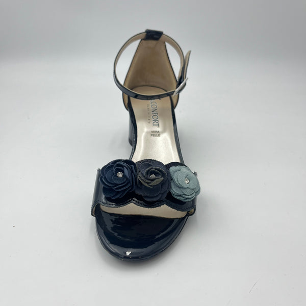 Sandalo Confort - Sandalo in Vernice Nera con Bouquet di Rose