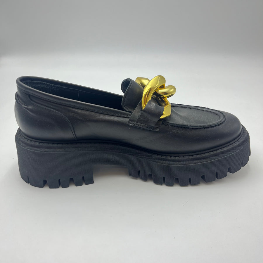 Mocassino Crown - Mocassino Nero con Maxi Catena Dorata