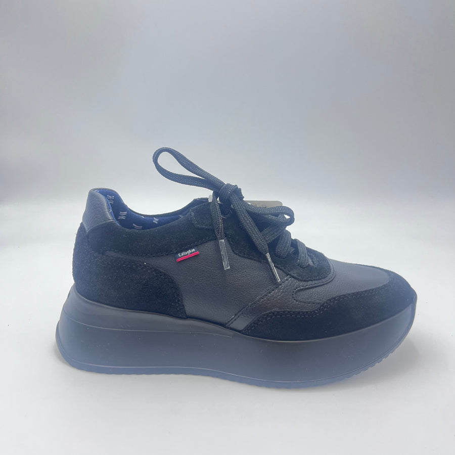 Sneaker Callaghan - Platform in Camoscio e Pelle Nera — vista 3