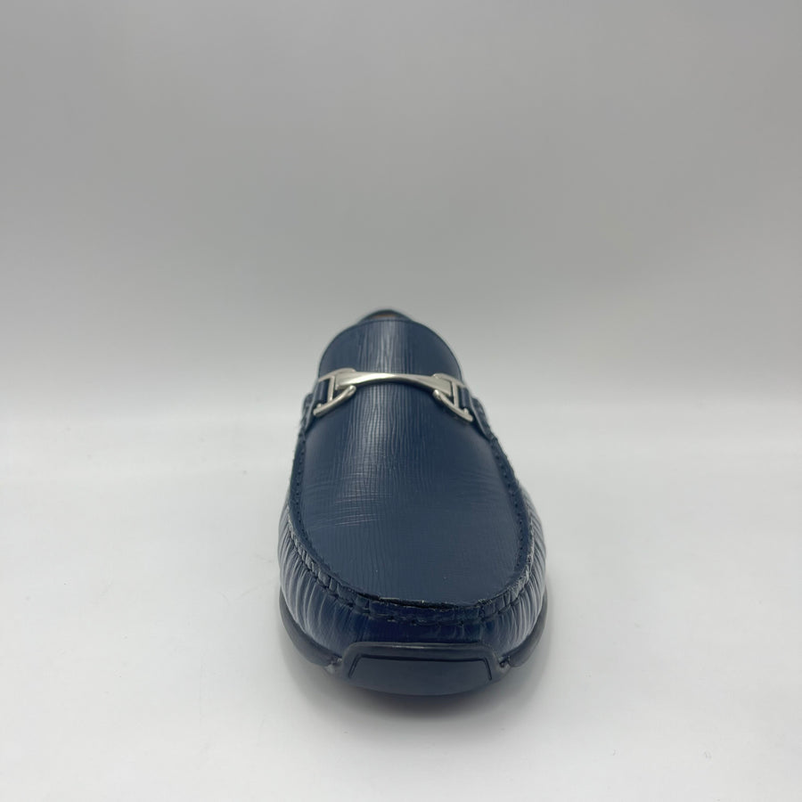 Mocassino Studio Mode - Mocassino con Morsetto Metallico in Pelle Texturizzata Blu Navy