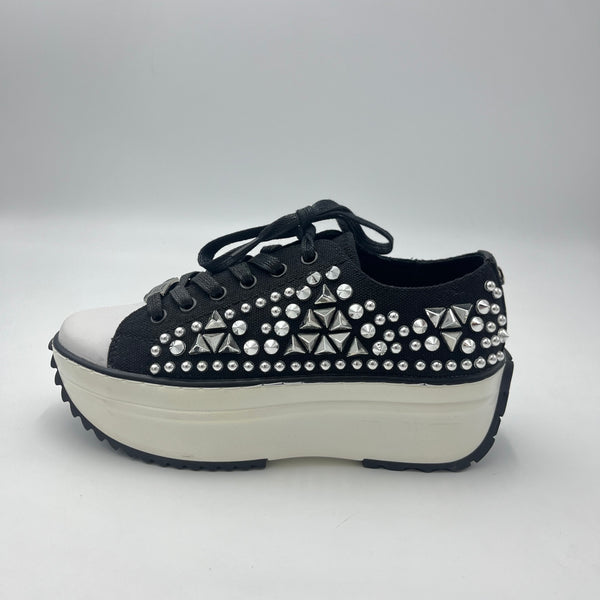 Sneaker Cult - Sneaker Platform in Tela Nera con Borchie e Dettagli Punk-Chic
