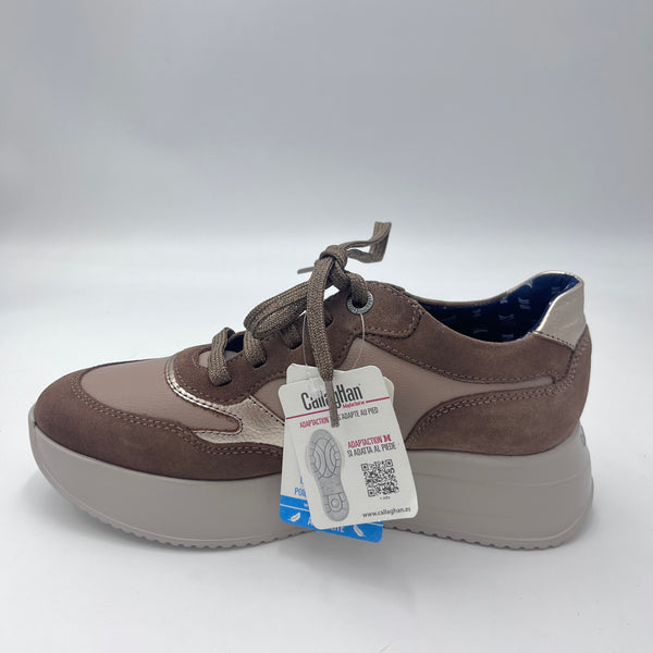 Sneaker Callaghan - Platform in Camoscio e Pelle Taupe