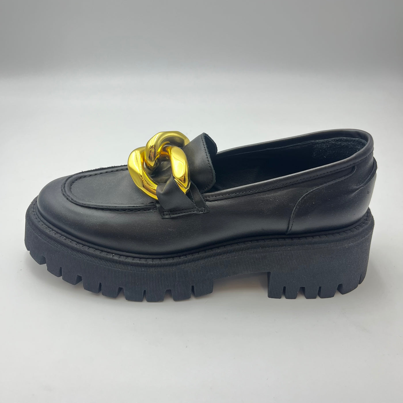 Mocassino Crown - Mocassino Nero con Maxi Catena Dorata