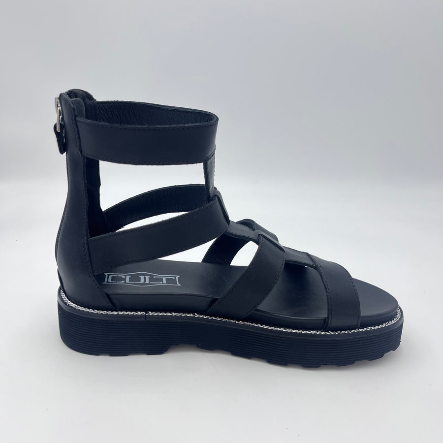 Cult Sandalo - Sandalo Platform in Pelle Nera