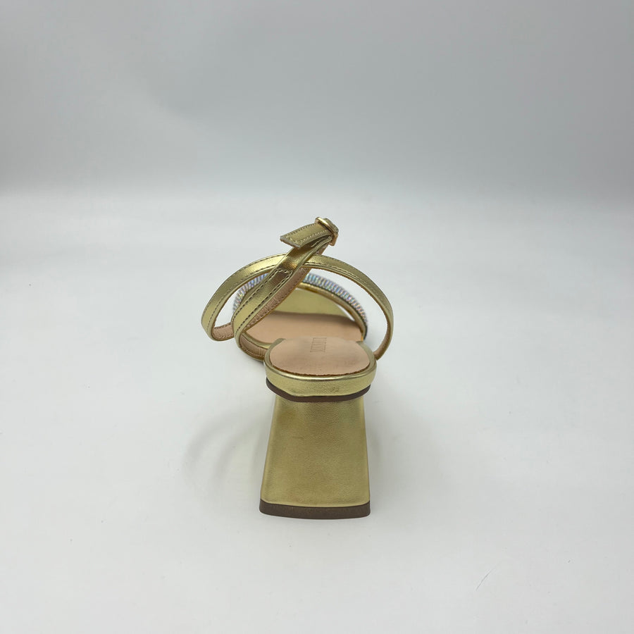 Menbur Sandali - Sandalo Monofascia Gioiello con Tacco Sagomato Oro