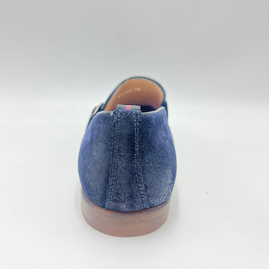 Mocassino Antica Cuoieria - Mocassino Double Monk Strap in Camoscio Blu Notte