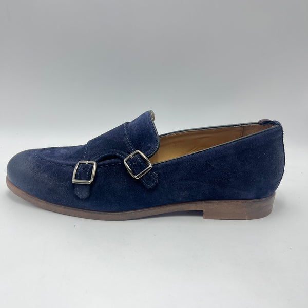 Mocassino Antica Cuoieria - Mocassino Double Monk Strap in Camoscio Blu Notte
