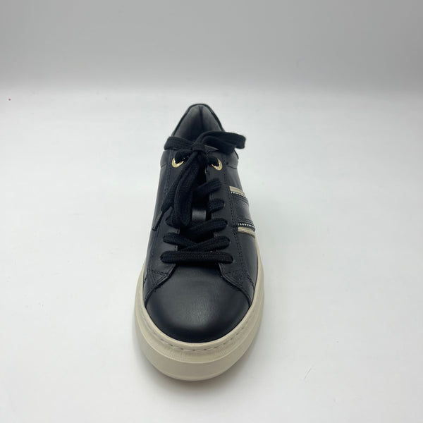 Sneaker Nero Giardini - Sneaker Nera in Pelle e Vernice con Profili Oro