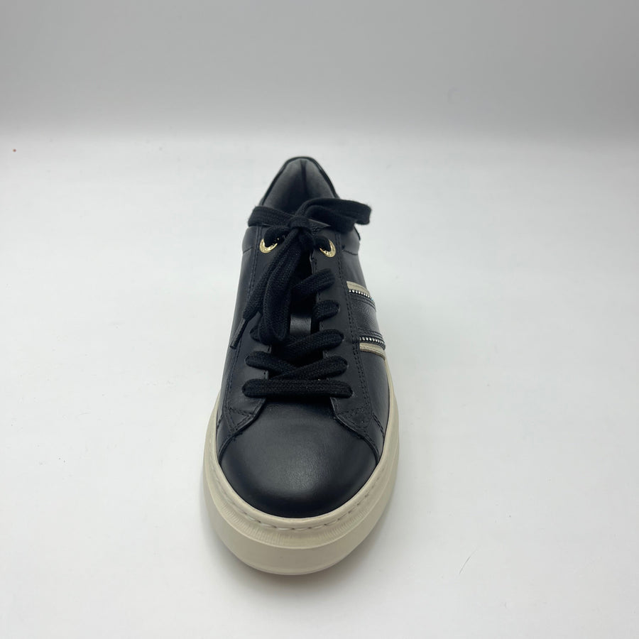 Sneaker Nero Giardini - Sneaker Nera in Pelle e Vernice con Profili Oro