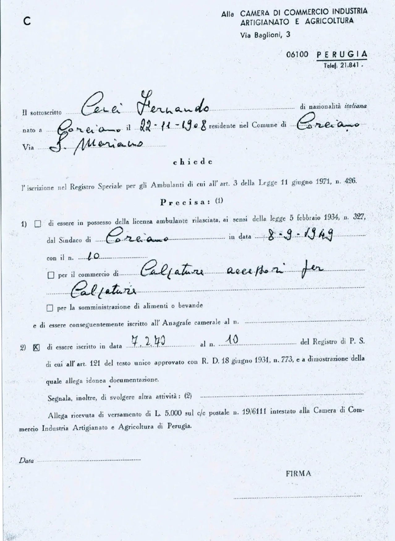 Registro Ambulanti · 1949